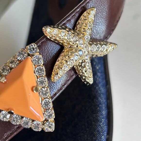 Beverly Feldman heels slides size 8.5 jeweled leopard kitten beachy VTG mobwife - Picture 10 of 15